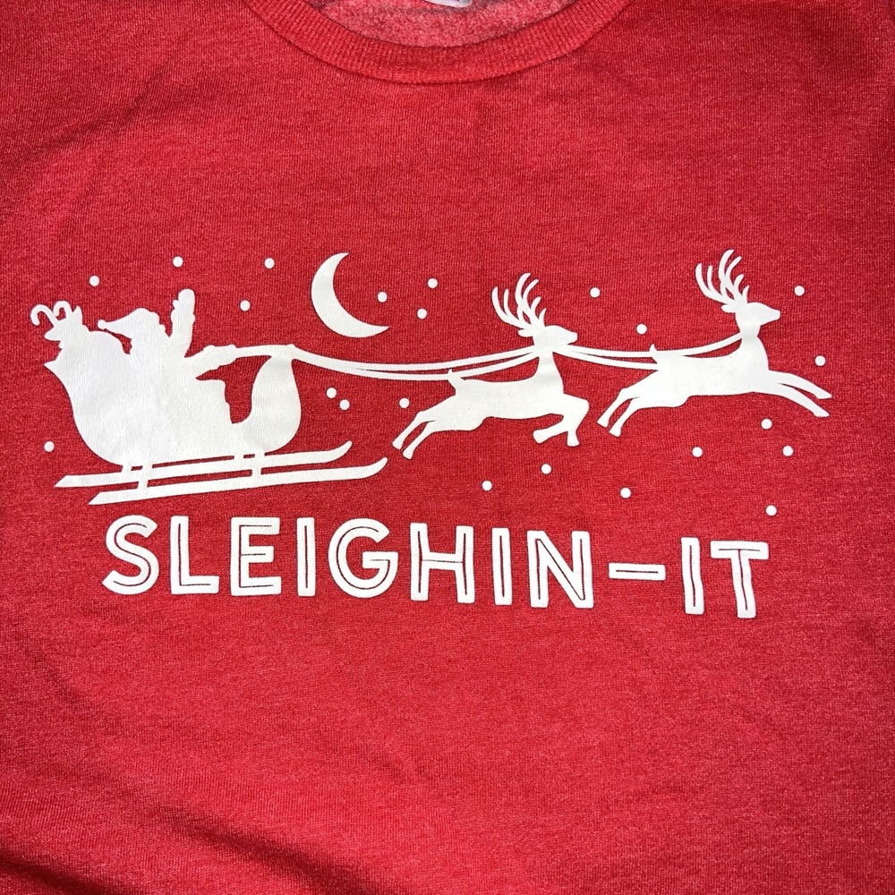 Red Sleighin It Crewneck Christmas Santa Reindeer Holiday Sweatshirt 3XL 54-56 - Picture 5 of 8